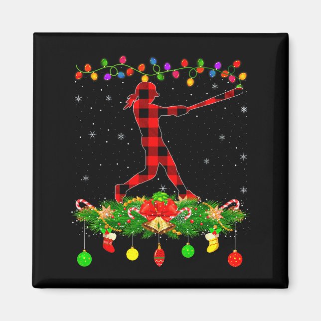 Matching Buffalo Plaid Softball Srts Christmas Paj Magnet (Vorne)
