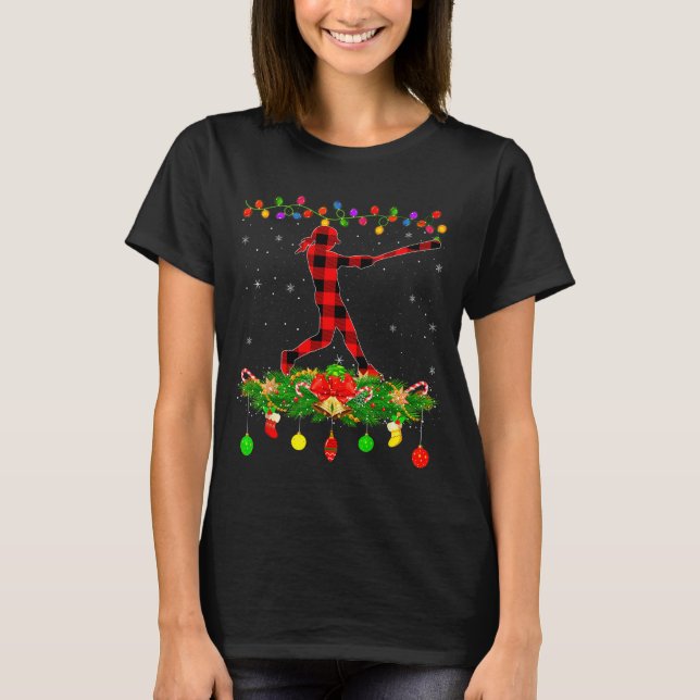 Matching Buffalo Plaid Softball Srts Christmas Paj T-Shirt (Vorderseite)