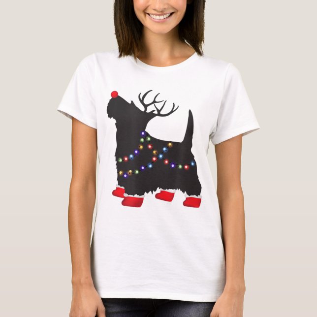 Matching Christmas Pajama Scottie Dog lights Famil T-Shirt (Vorderseite)