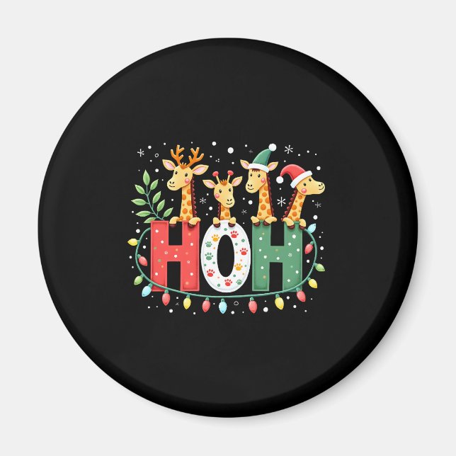 Matching Christmas Santa Hat Ho Ho Ho Giraffe Anim Magnet (Vorne)