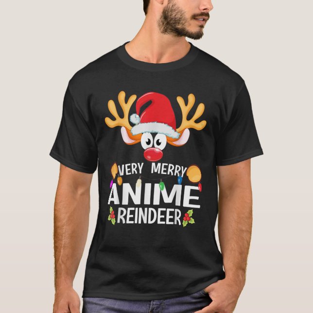 Matching Christmas Very Merry Anime Reindeer  T-Shirt (Vorderseite)