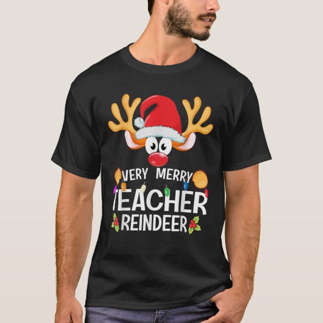 Matching Christmas Very Merry Teacher Reindeer  T-Shirt (Vorderseite)