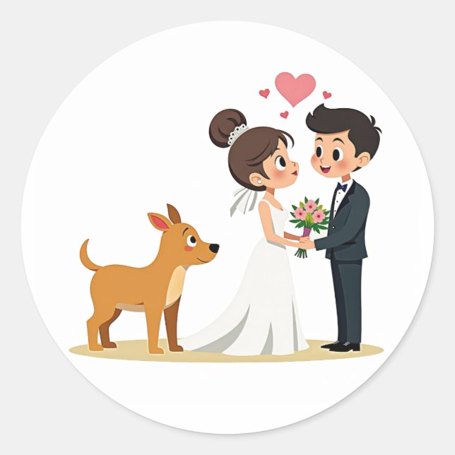 Matching Couple and Puppy Wedding Sticker (Vorderseite)