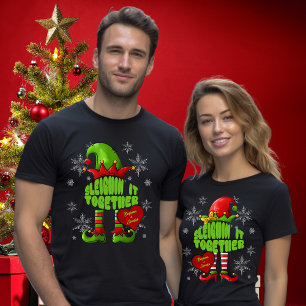 Matching Couple Christmas Elf Names in Heart T-Shirt