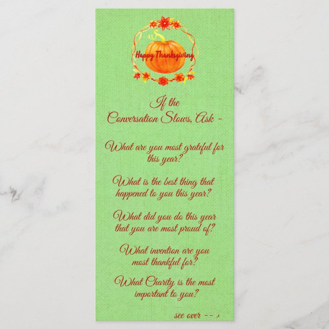 Matching Erntedank Pumpkin Conversation Starter Menükarte (Vorderseite)