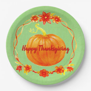 Matching Erntedank Pumpkin on Green 9" Pappteller