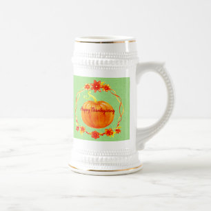 Matching Erntedank Watercolor Pumpkin on Green Bierglas