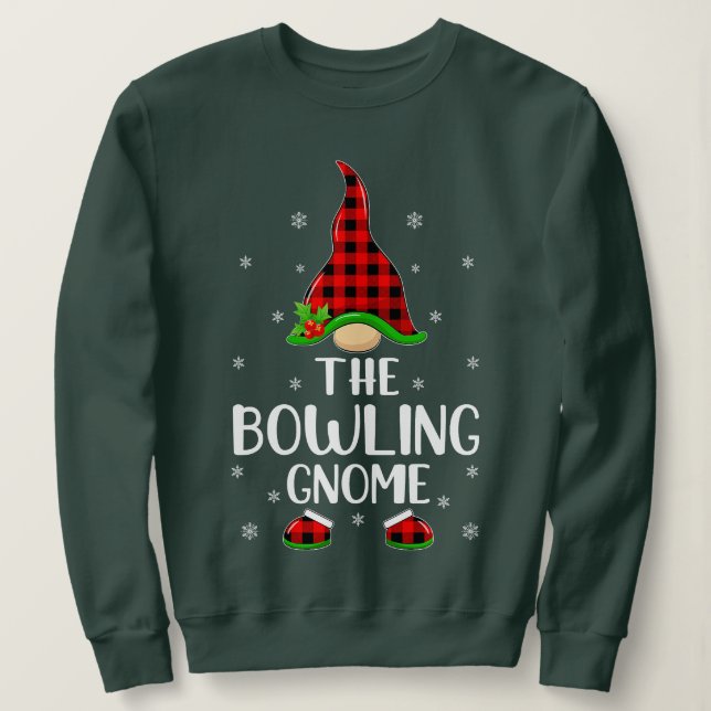Matching Family Buffalo Kariert den Bowling Gnome  Sweatshirt (Design vorne)