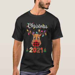 Matching Family Christmas 2021 Kariert Mask Rudolp T-Shirt