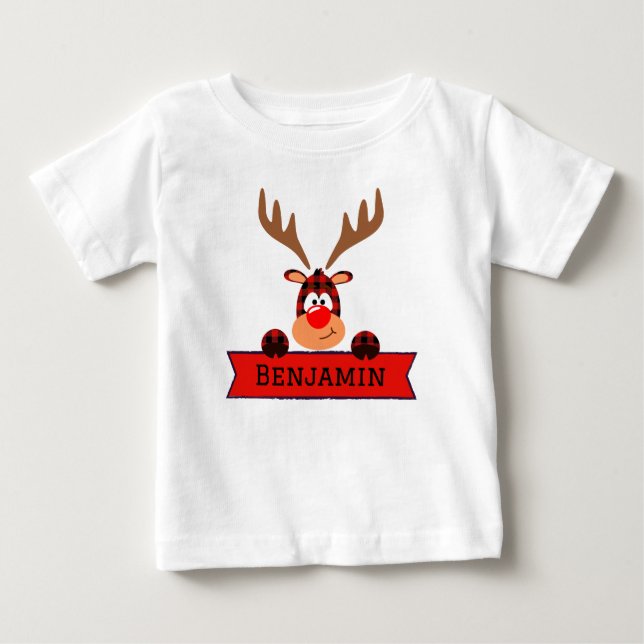 Matching Family Christmas Buffalo Kariert Rentier Baby T-shirt (Vorderseite)