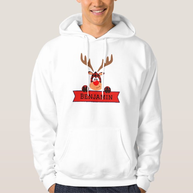 Matching Family Christmas Buffalo Kariert Rentier Hoodie (Vorderseite)