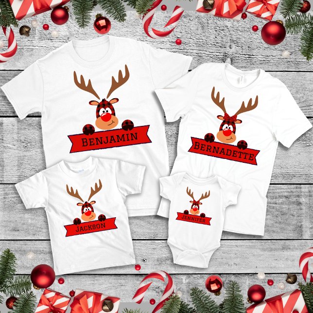 Matching Family Christmas Buffalo Kariert Rentier T-Shirt (Von Creator hochgeladen)