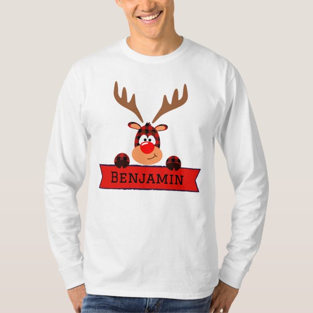 Matching Family Christmas Buffalo Kariert Rentier T-Shirt (Vorderseite)