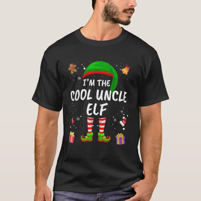 Matching Family Funny I'm The Cool Uncle Elf Chris T-Shirt (Vorderseite)