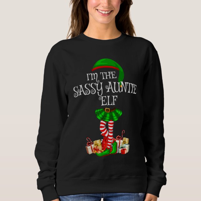 Matching Family Group Ich bin die Sassy Auntie Elf Sweatshirt (Vorderseite)