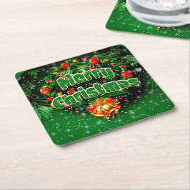 Matching Green Merry Christmas Gold Bells Rechteckiger Pappuntersetzer