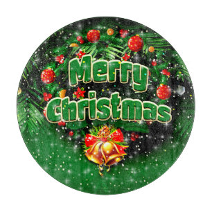 Matching Green Merry Christmas Gold Bells Schneidebrett