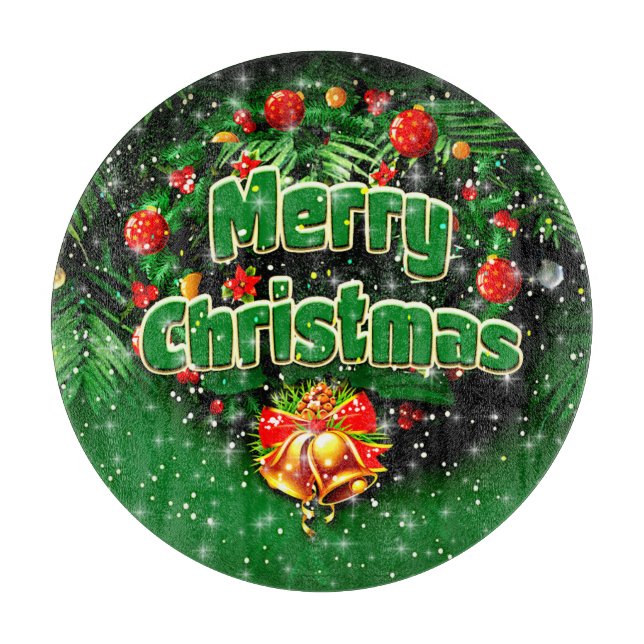 Matching Green Merry Christmas Gold Bells Schneidebrett (Vorderseite)