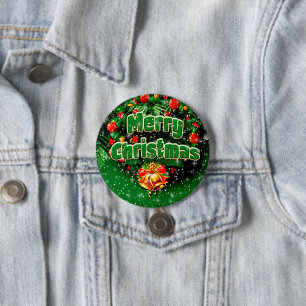 Matching Green Merry Christmas Gold Glocken Gruß Button