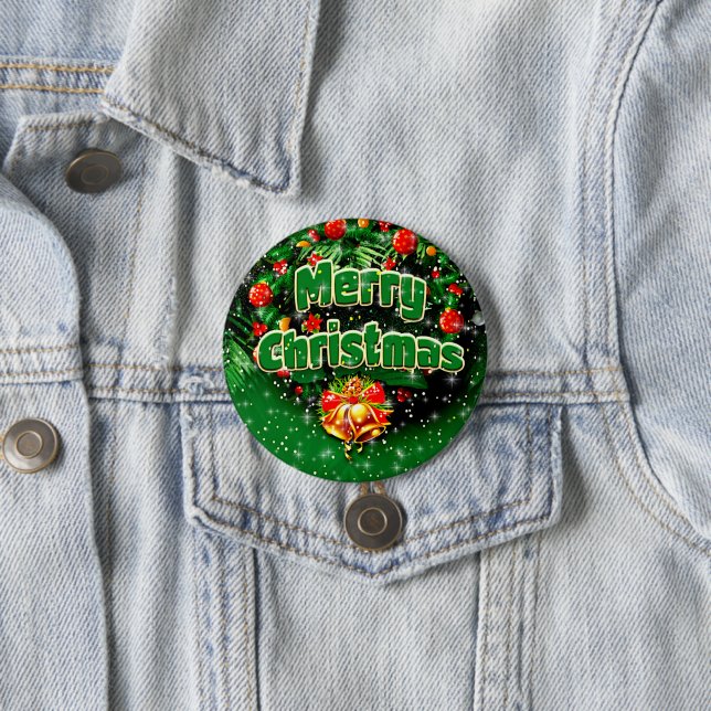 Matching Green Merry Christmas Gold Glocken Gruß Button (Beispiel)