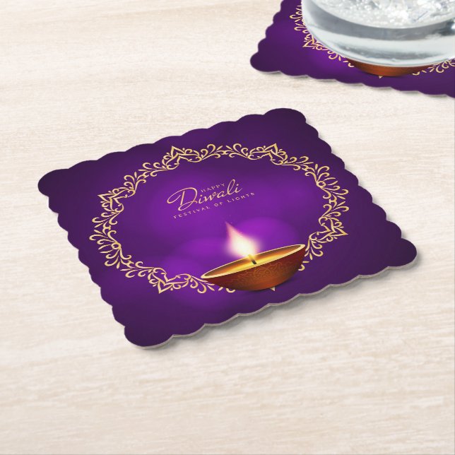 Matching Happy Diwali Lila Untersetzer (angewinkelt)