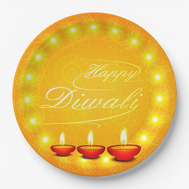 Matching Happy Diwali Yellow 9" Pappteller (Vorderseite)