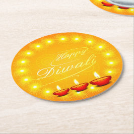 Matching Happy Diwali Yellow Runder Pappuntersetzer