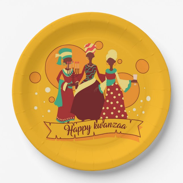 Matching Happy Kwanzaa 3 Ladys 9" Pappteller (Vorderseite)