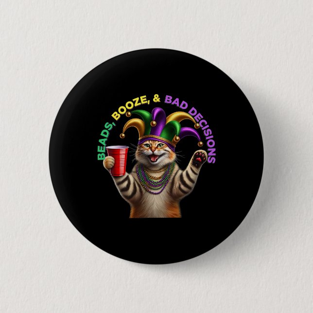 Matching Mens Womans Funny Meowdi Gras Cat Mardi G Button (Vorderseite)
