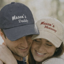 Matching Mommy Daddy embroidered caps set