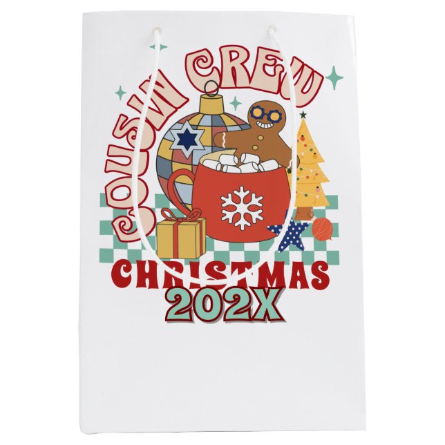 Matching Retro Cousin Crew Weihnachtskinder Mittlere Geschenktüte (Vorderseite)