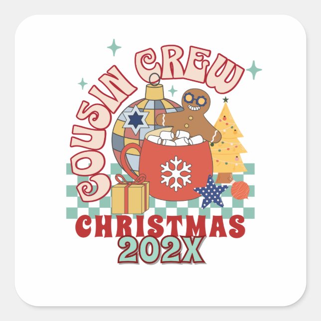 Matching Retro Cousin Crew Weihnachtskinder Quadratischer Aufkleber (Vorderseite)