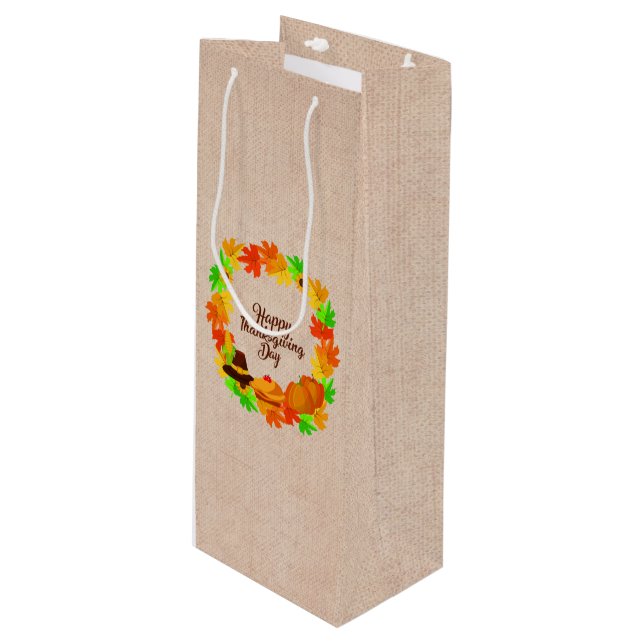 Matching Set Erntedank Green Gold Kranz Hat Geschenktüte Für Weinflaschen (Vorderseite Schrägansicht)