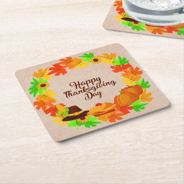 Matching Set Erntedank Green Gold Kranz Hat Rechteckiger Pappuntersetzer (angewinkelt)