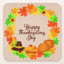 Matching Set Erntedank Green Gold Kranz Hat Rechteckiger Pappuntersetzer