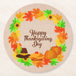 Matching Set Erntedank Green Gold Kranz Hat Runder Pappuntersetzer