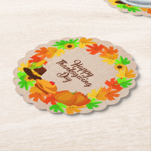 Matching Set Erntedank Green Gold Kranz Hat Untersetzer (angewinkelt)