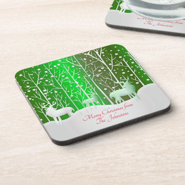 Matching Set White Reindeer Edit Name hard + cork Getränkeuntersetzer (Linke Seite)