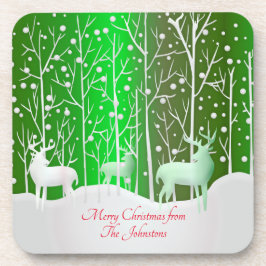 Matching Set White Reindeer Edit Name hard + cork Getränkeuntersetzer