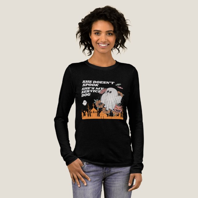 Matching Spook Ghost & Pumpkin Service Dog Tri-Blend Shirt (Volle Vorderseite)