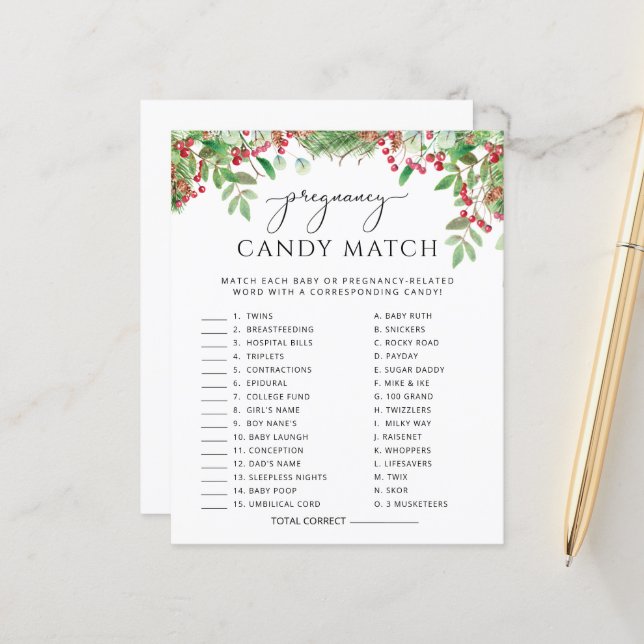 Matching the Candy Bar Baby Shower Game (Vorderseite/Rückseite Beispiel)