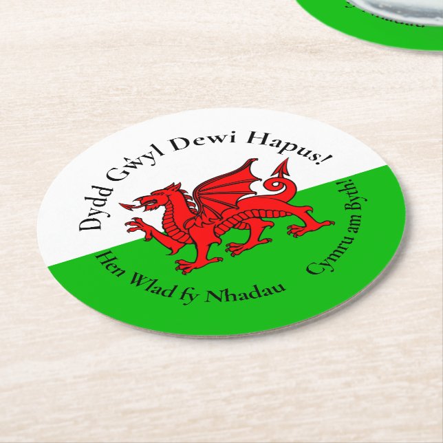 Matching Welsh Dragon St David's Day Runder Pappuntersetzer (Angewinkelt)