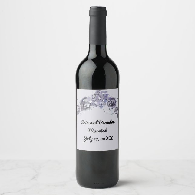 Matching Wine Label für Hochzeit in Slate Blue Weinetikett (Vorderseite)