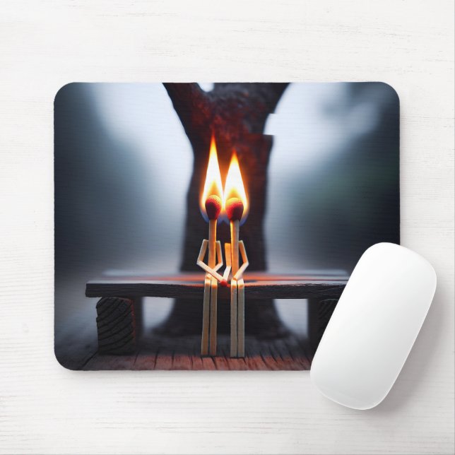 Matchstick Couple auf einer Bank mit Flammen Mousepad (Mit Mouse)