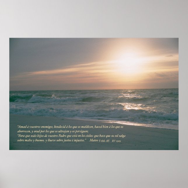 Mateo 5: 44, 45 con Salida del Sol Poster (Vorne)