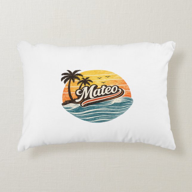 Mateo Retro Sonnenuntergangs-Name Design Dekokissen (Vorderseite)