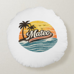 Mateo Retro Sonnenuntergangs-Name Design Rundes Kissen