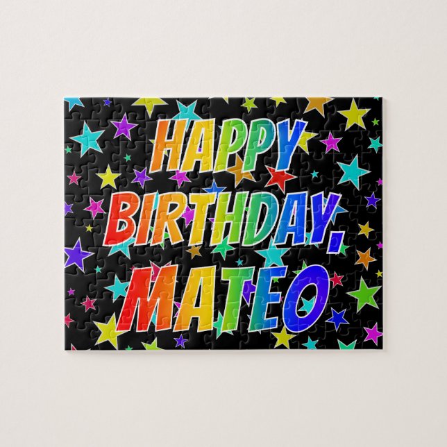 "MATEO" Vorname, Spaß "GLÜCKLICHER GEBURTSTAG" Puzzle (Horizontal)