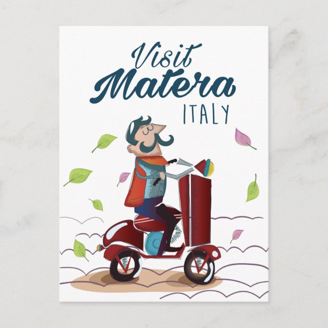 Matera Italy Cartoon Scooter Postkarte (Vorderseite)