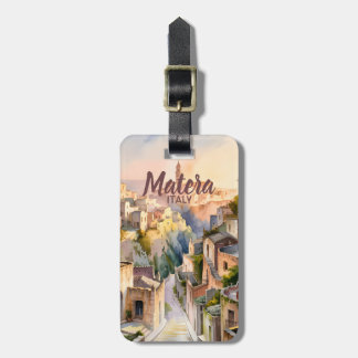 Matera Italy Sassi Personalized Watercolor Vintage Gepäckanhänger